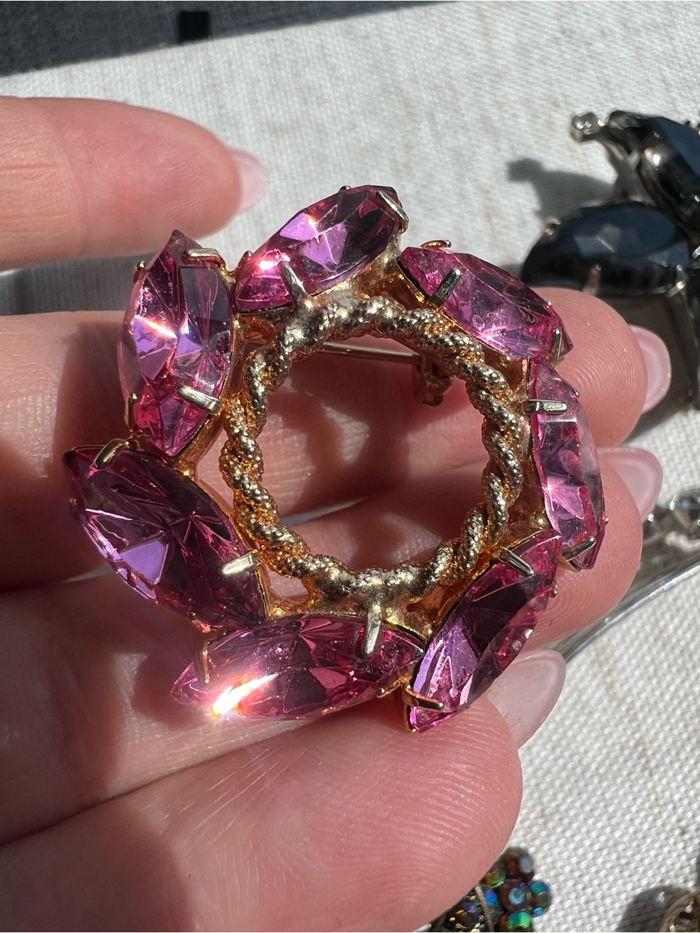 Assorted Women's Rhinestone Brooch Set - Pink, Black, Gold, Silver Tone - Picture 15 of 15